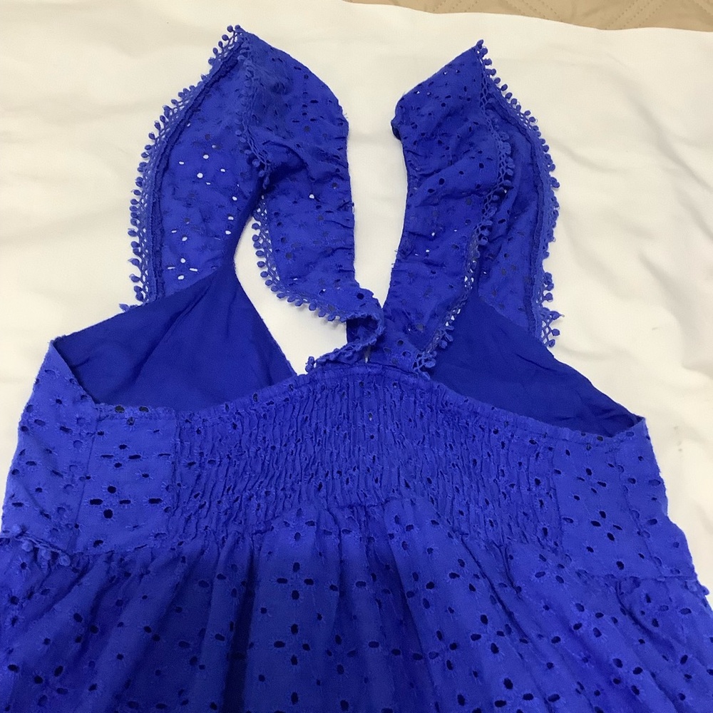 Zara Blue Eyelet Midi Summer  Dress XS (W699) - Picture 10 of 16